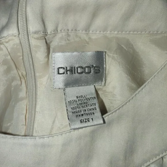 Chico's Womens Cream Sleeveless Belted Sheath Dress Pockets Size 1(S) Scoop Neck - Picture 3 of 9